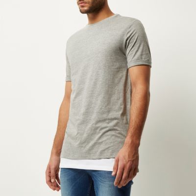 Grey marl double layer longline t-shirt